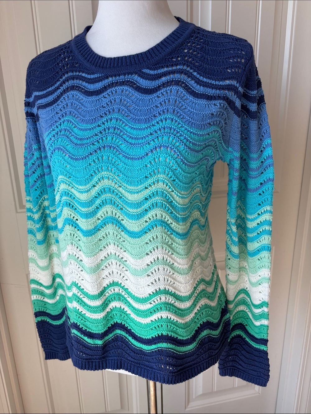 NWT Talbots Royal Blue Open-Knit Crewneck Sweater